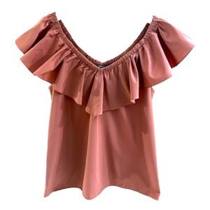 Express Women’s Mauve Sleevless Ruffle V-Neck Medium Top
